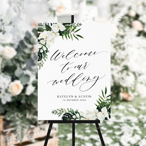  tropical palm leaves floral wedding welcome sign