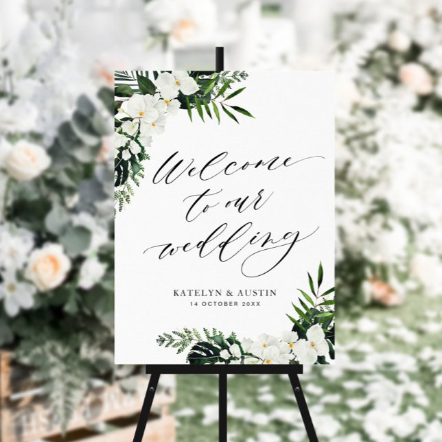  tropical palm leaves floral wedding welcome sign (Creator Uploaded)