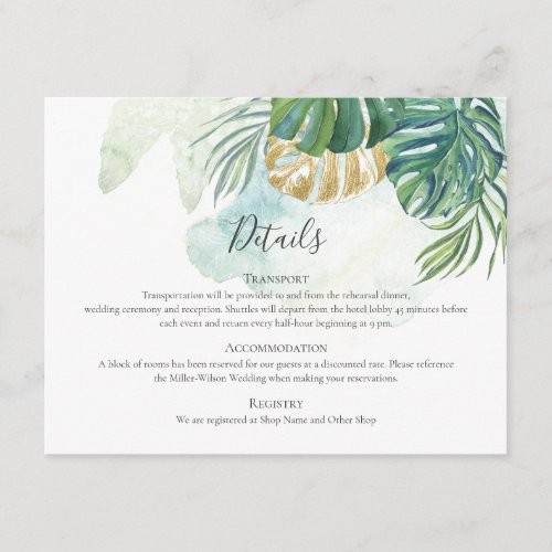 Tropical Palm Leaves Gold Greenery Wedding Enclosure Card
