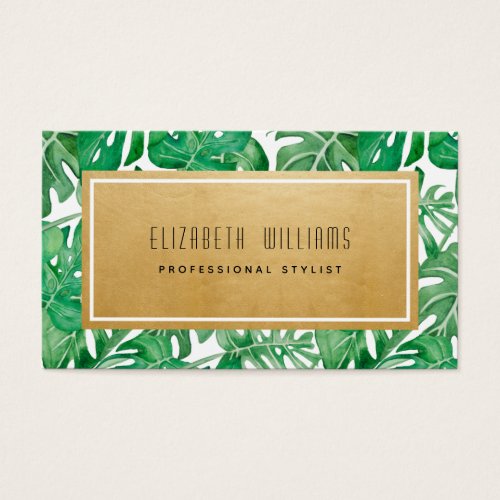 Tropical Palm Leaves Gold Stylist Business Cards