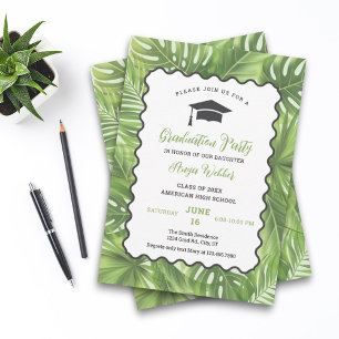 Tropical Palm Leaves Graduation Invitation