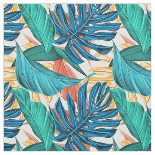 Tropical palm leaves green pattern fabric