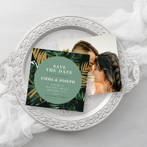 Tropical Palm leaves green Save the Date Wedding I Invitation