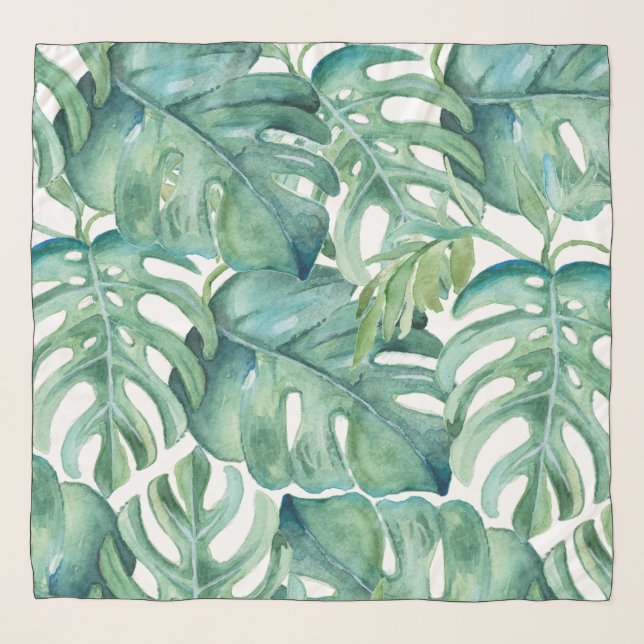 Tropical Palm Leaves Green Scarf (Front)