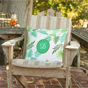 tropical palm leaves green summer outdoor pillow