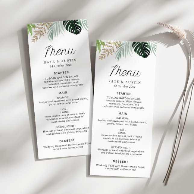 tropical palm leaves greenery floral wedding menu (Creator Uploaded)