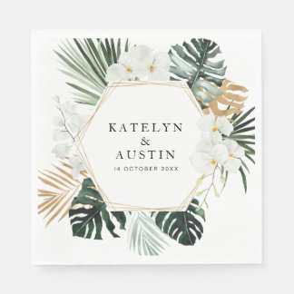 tropical palm leaves greenery floral wedding napkins