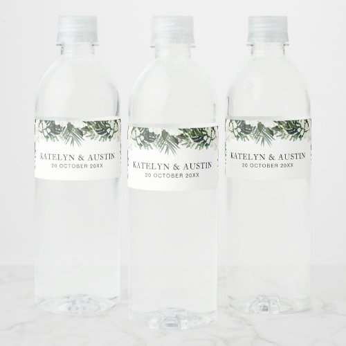 tropical palm leaves greenery floral wedding  water bottle label