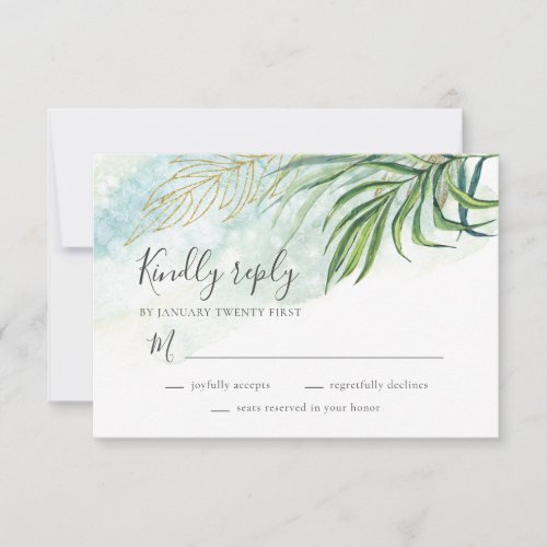Tropical Palm Leaves Greenery Foliage Wedding RSVP Card