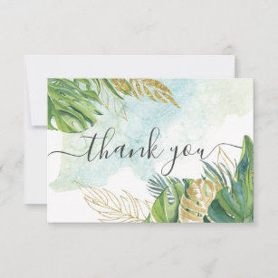 Tropical Palm Leaves Greenery Gold Foliage Wedding Thank You Card