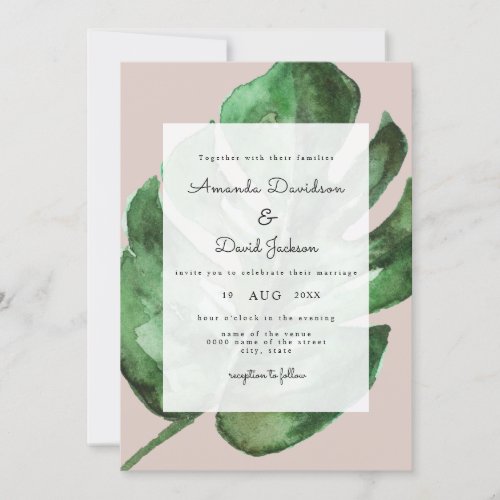 Tropical Palm Leaves Greenery Modern Wedding Invitation