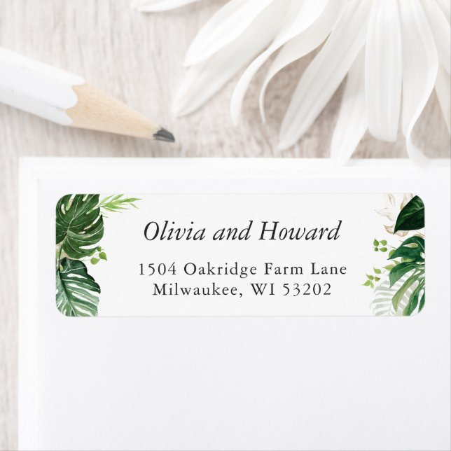Tropical Palm Leaves Greenery Return Address Label (Insitu)