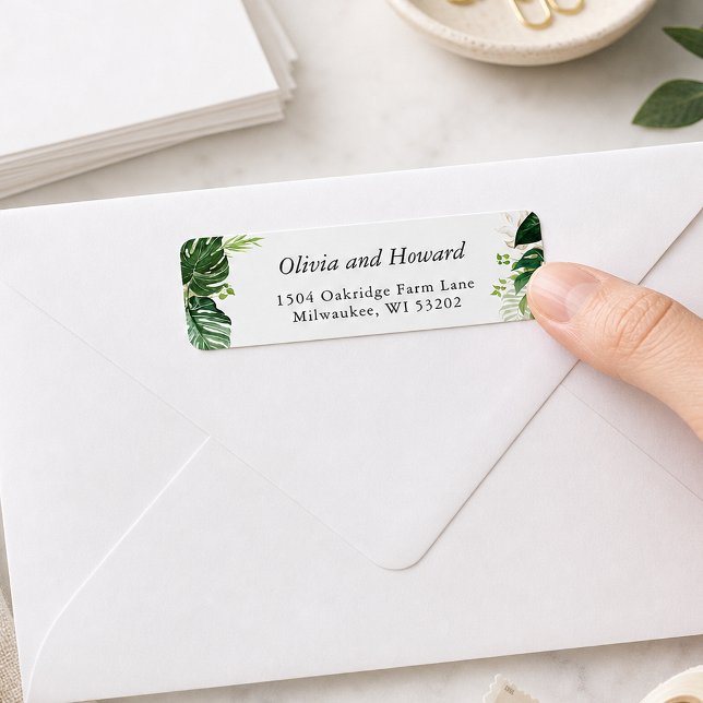 Tropical Palm Leaves Greenery Return Address Label (Creator Uploaded)