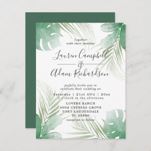 Tropical Palm Leaves Greenery Watercolor Wedding Invitation
