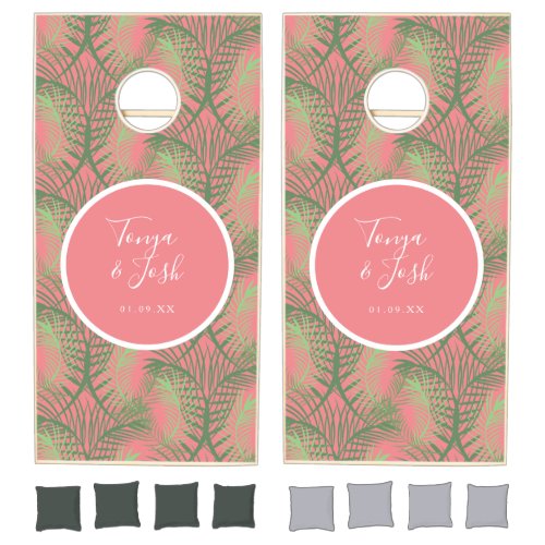 Tropical Palm Leaves Greenery Wedding Couples  Cornhole Set