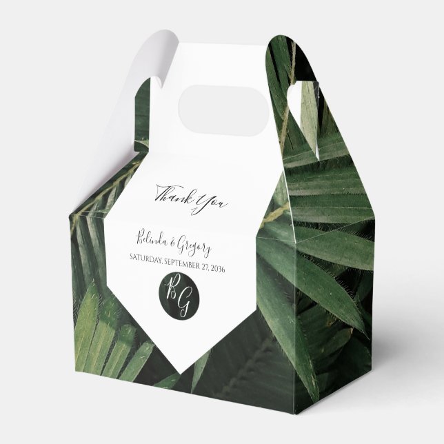 Tropical Palm Leaves Greenery Wedding Favor Boxes (Front Side)