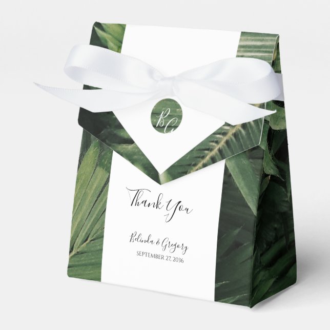 Tropical Palm Leaves Greenery Wedding Favor Boxes (Front Side)