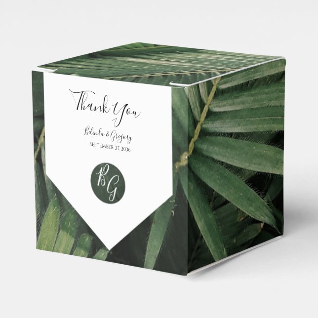 Tropical Palm Leaves Greenery Wedding  Favor Boxes (Front Side)
