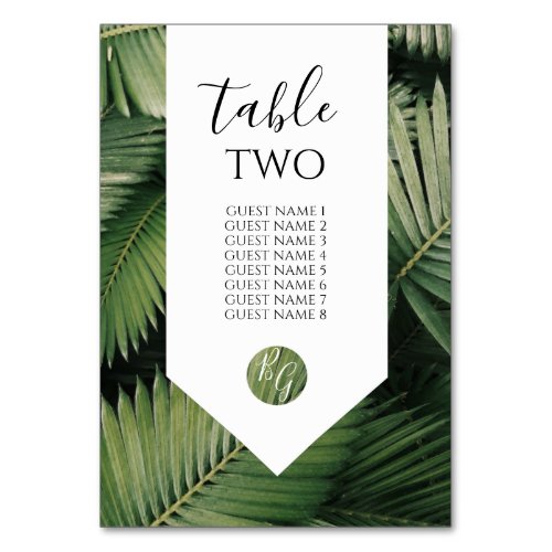 Tropical Palm Leaves Greenery Wedding Guest Names Table Number