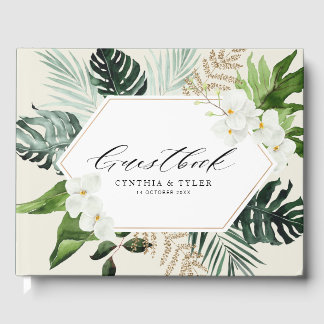 tropical palm leaves greenery wedding guestbook