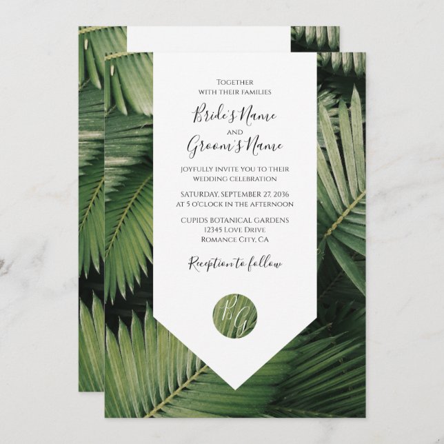 Tropical Palm Leaves Greenery Wedding Invitations (Front/Back)