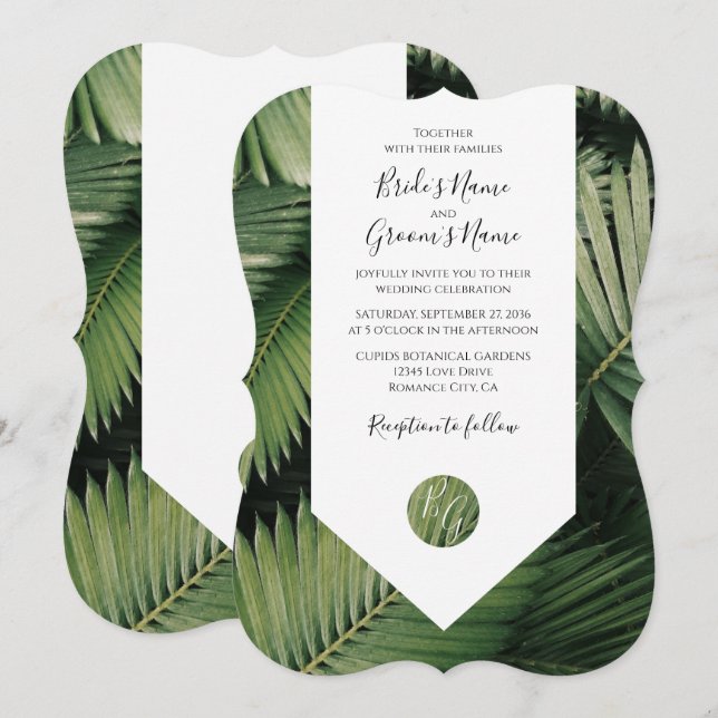 Tropical Palm Leaves Greenery Wedding Invitations (Front/Back)