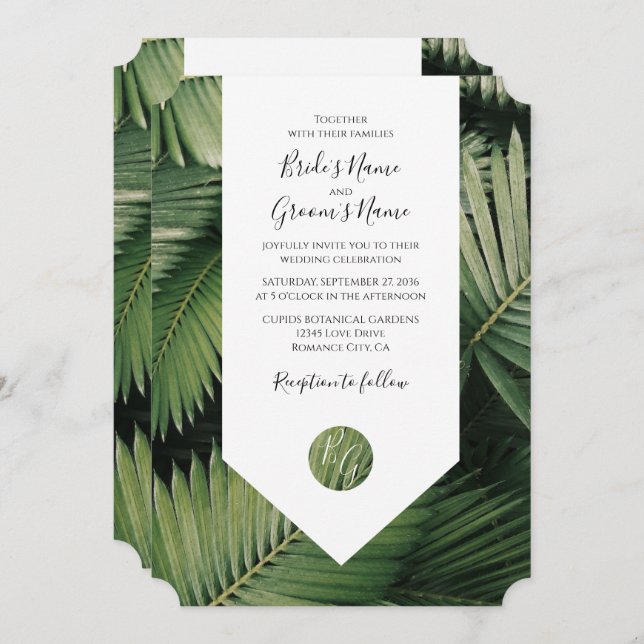 Tropical Palm Leaves Greenery Wedding Invitations (Front/Back)