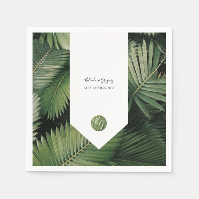 Tropical Palm Leaves Greenery Wedding  Napkins (Front)
