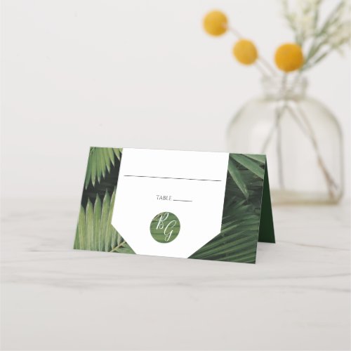 Tropical Palm Leaves Greenery Wedding Place Card