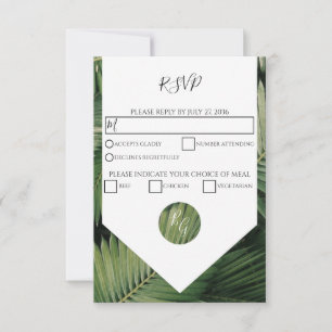 Tropical Palm Leaves Greenery Wedding RSVP Cards