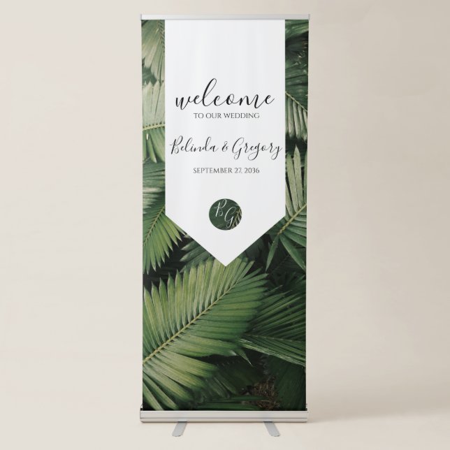 Tropical Palm Leaves Greenery Wedding Welcome Sign (Front)