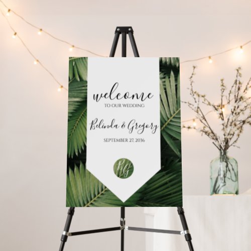 Tropical Palm Leaves Greenery Wedding Welcome Sign