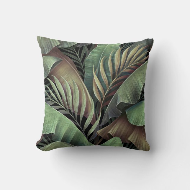 Tropical palm leaves, hand-drawn 3D illustration. Throw Pillow (Front)