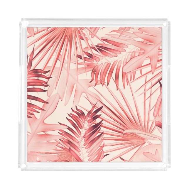 Tropical Palm Leaves, Hawaiian Stylish Pattern. Acrylic Tray (Front)