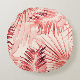 Tropical Palm Leaves, Hawaiian Stylish Pattern. Round Pillow