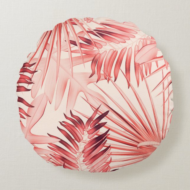 Tropical Palm Leaves, Hawaiian Stylish Pattern. Round Pillow (Front)