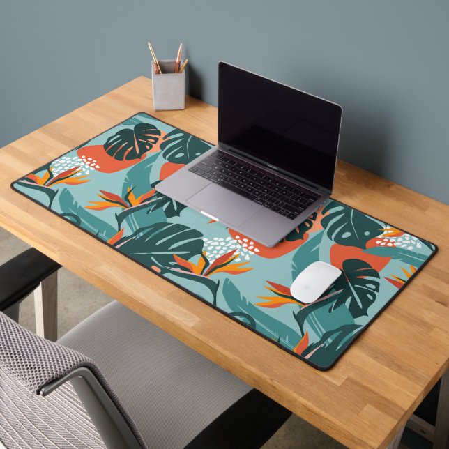 Tropical Palm leaves hibiscus and shapes pattern Desk Mat (Office 2)
