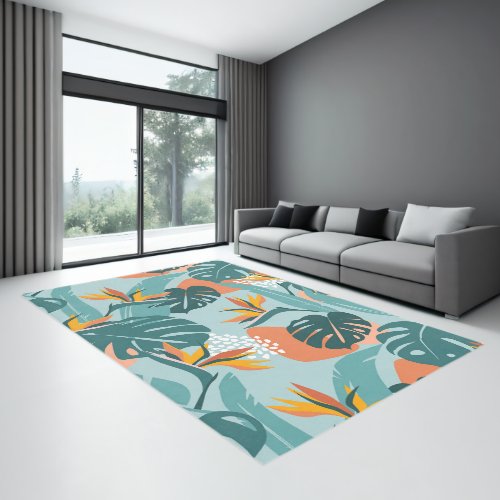 Tropical Palm leaves hibiscus and shapes pattern Rug