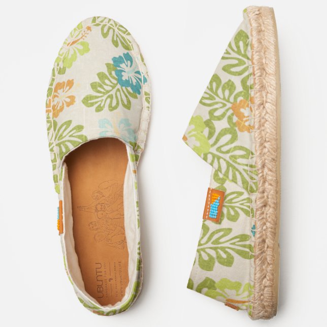 Tropical Palm leaves Hibiscus Floral Hawaiian Luau Espadrilles (Side)