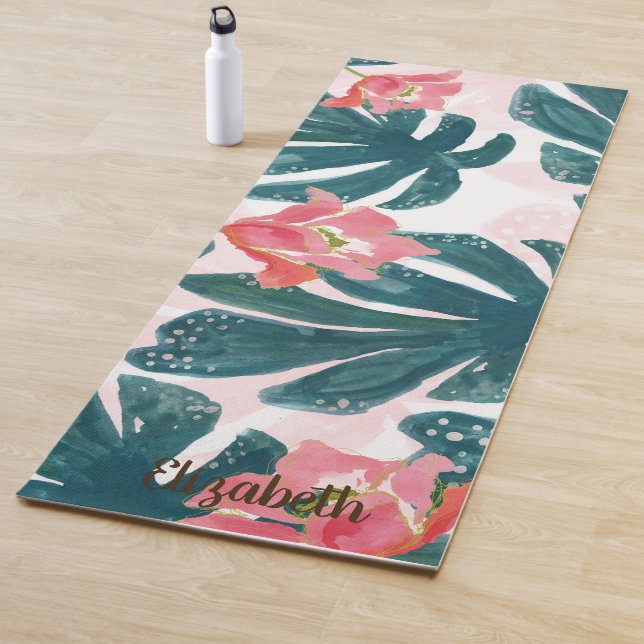Tropical Palm Leaves,Hibiskus - Personalized Yoga Mat (In Situ)