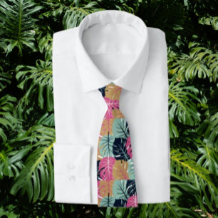 Tropical Palm Leaves in Pink & Blue   Botanical Neck Tie