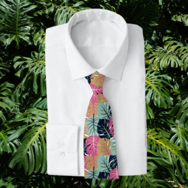 Tropical Palm Leaves in Pink & Blue | Botanical Neck Tie (Creator Uploaded)