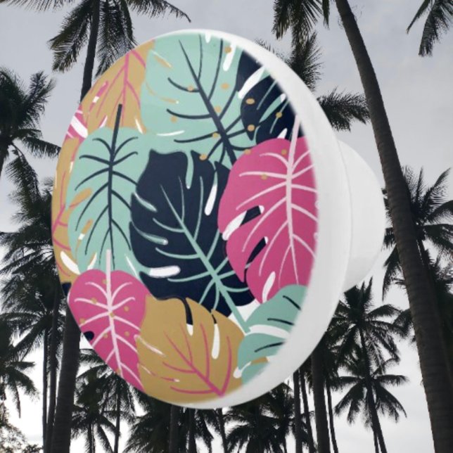 Tropical Palm Leaves in Pink & Blue | Ceramic Knob (Creator Uploaded)