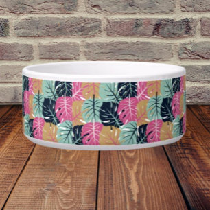 Tropical Palm Leaves in Pink & Blue   Ceramic Pet  Bowl