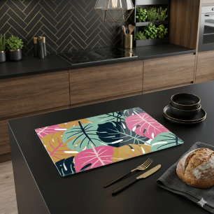 Tropical Palm Leaves in Pink & Blue Decorative Cutting Board