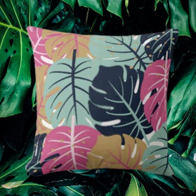 Tropical Palm Leaves in Pink & Blue | Decorative  Throw Pillow (Creator Uploaded)