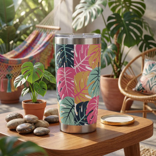 Tropical Palm Leaves in Pink & Blue    Insulated Tumbler