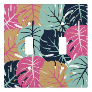 Tropical Palm Leaves in Pink & Blue    Light Switch Cover