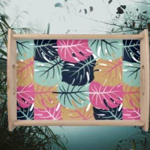 Tropical Palm Leaves in Pink & Blue   Serving Tray