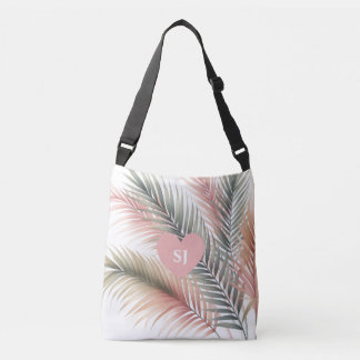 Tropical Palm Leaves Initials Crossbody Bag